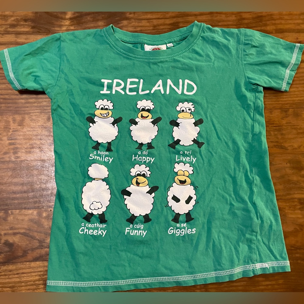 Ireland Cute Sheep Themed Print Unisex Kid’s 7/8 Green Tee Festive Unique